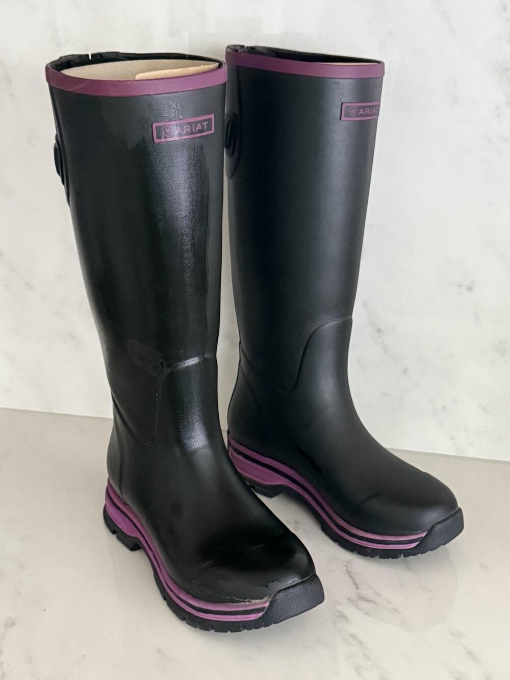 Ariat Boots Womens Size 6.5 Black w/ Purple Waterproof Rain Muck Boots